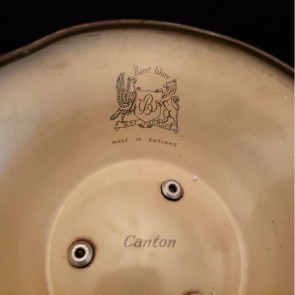 Canton Compote Metal Tin Pedestal Bowl Baret Ware England 1954 Vintage (AS IS) - Picture 8 of 13